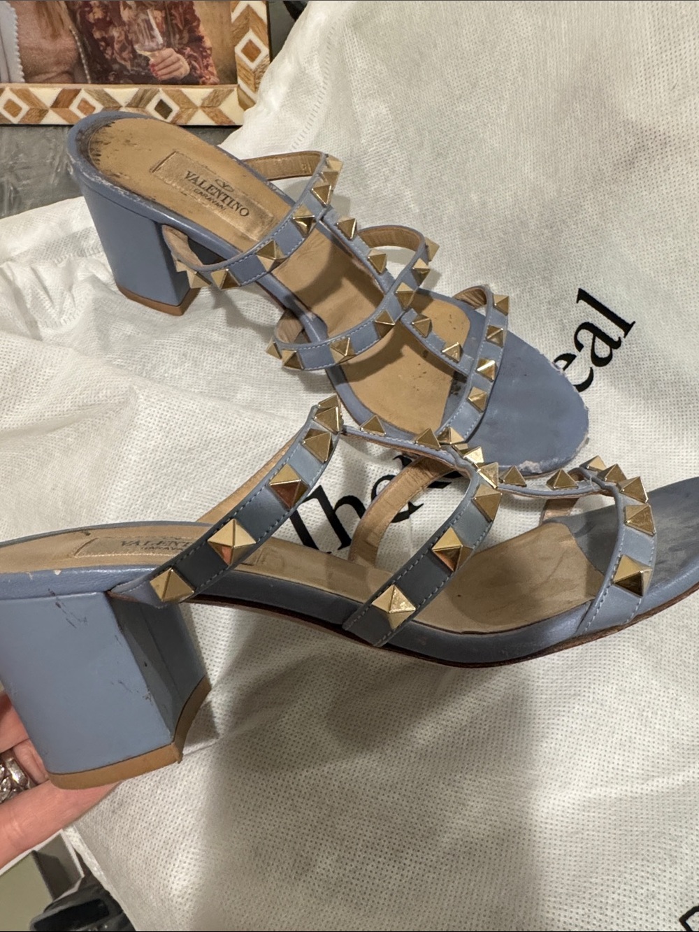 Valentino Light Blue Pyramid Stud Slide Heels 36.5 - Picture 2 of 6